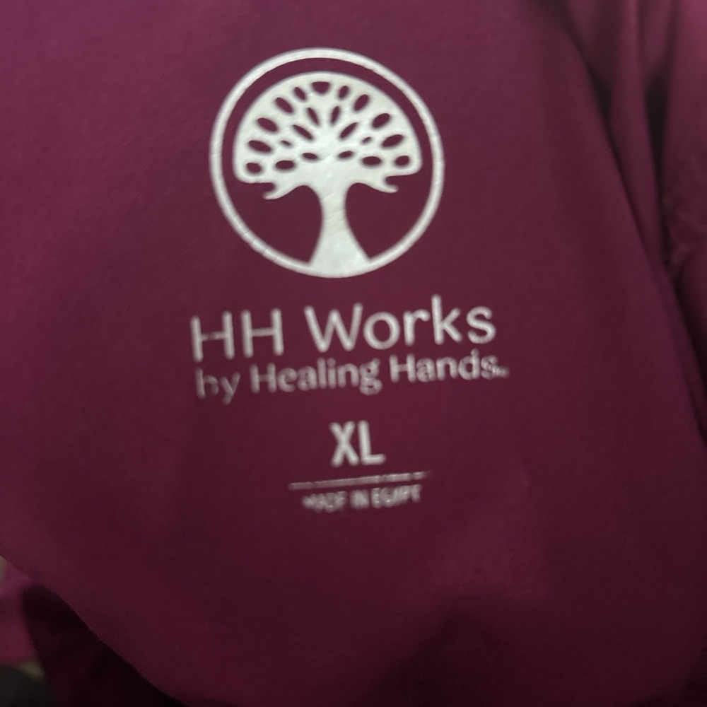 healing hands Burgundy V-Neck Scrub Top with Logo - Picture 4 of 7